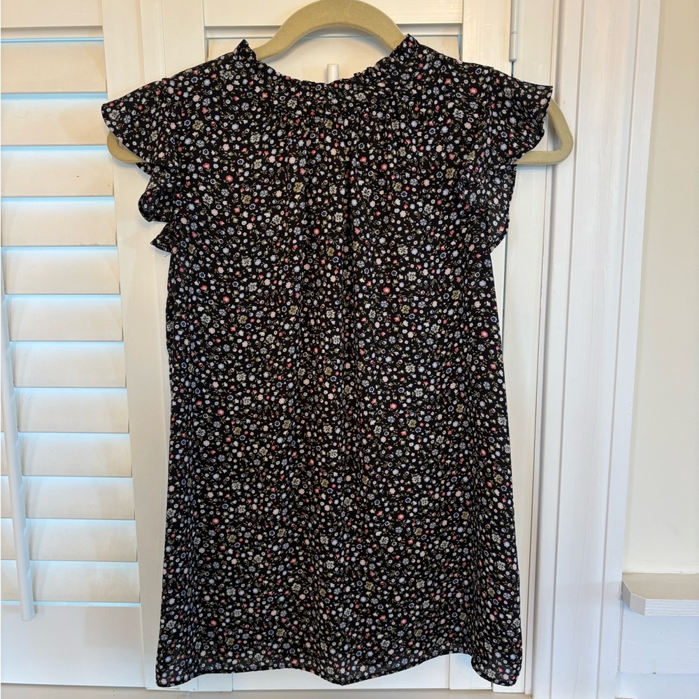 LOFT Black Floral Ruffle Top
